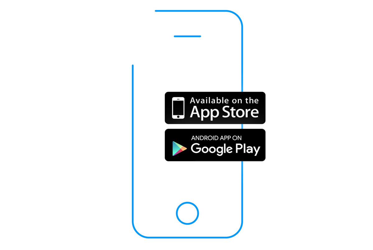 illustration of device with app store buttons
